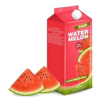 Watermelon juice box Vector realistic. Product placement label design. Fresh  Stock Illustration