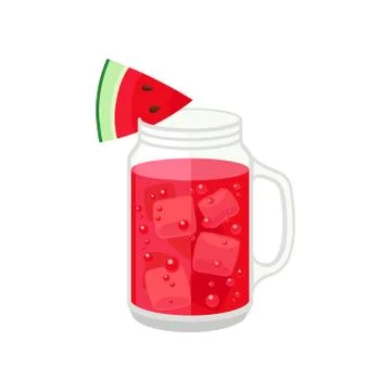 Watermelon juice in a jar with a handle. Vector illustration on white background Illustration