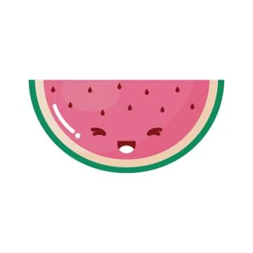 Watermelon kawaii fruit smiling on withe background Illustrazione stock