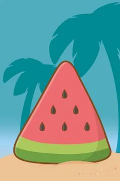Watermelon on landscape beach Stock Illustration