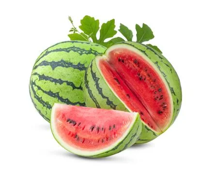 Watermelon with leaf isolated on white background Stock Photos