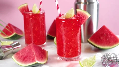 Watermelon lemonade cocktail Stock Footage 200165968
