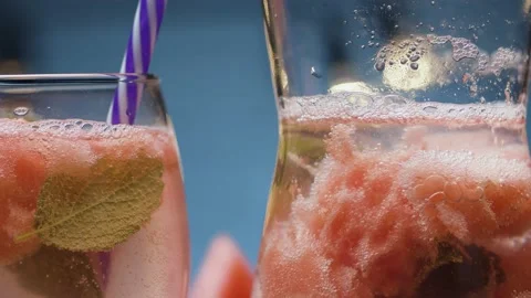 Watermelon lemonade in a jug Stock Footage 142885595