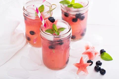 Watermelon lemonade in mason jars Stock Photos