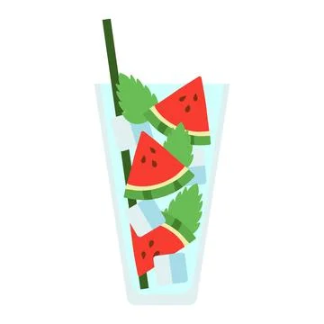 Watermelon lemonade vector illustration with red melon slices, mint, ice cubes Stock Illustration