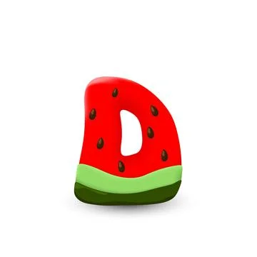 Watermelon letter D 3d vector icon over white background Stock Illustration