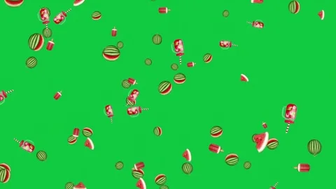 Watermelon Mix Falling Loop – Green Screen Summer Fruit Animation Stock Footage 310055003