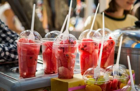 Watermelon is packed in a glass Stock Photos