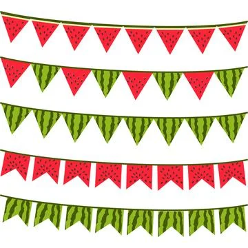 Watermelon Party Bunting Flags Set with Summer Fruit Pennants Illustrazione stock