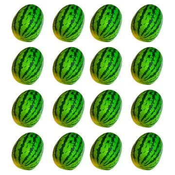 Watermelon pattern. Close-up of a ripe round dark green watermelon, isolated  Stock Photos