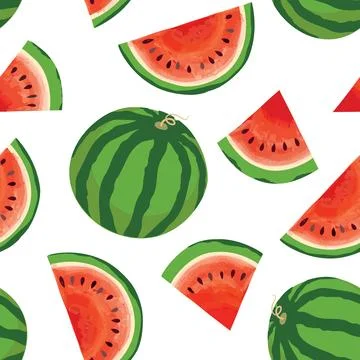 Watermelon pattern. Fruit juicy slice pieces seamless texture. 库存插图