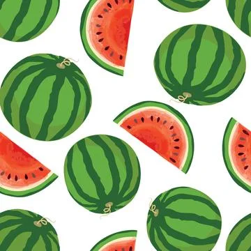 Watermelon pattern. Fruit juicy slice pieces seamless texture. Summer 库存插图
