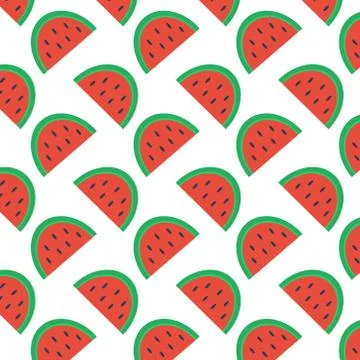 Watermelon pattern green red black flat white background summer colorful juicy Stockillustratie