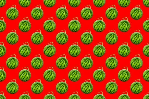 Watermelon pattern on red background Stock Illustration