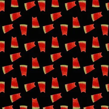 Watermelon pattern. Red watermelon on black background. Summer concept. Flat  Foto stock