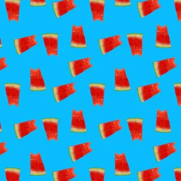 Watermelon pattern. Red watermelon on blue background. Summer concept. Flat l Stock-Fotos