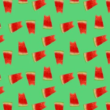 Watermelon pattern. Red watermelon on green background. Summer concept. Flat  Foto stock