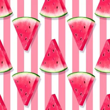 Watermelon pattern on striped background Stock Illustration