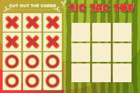 Watermelon Pattern Tic Tac Toe Printable Board Game for Children Illustration