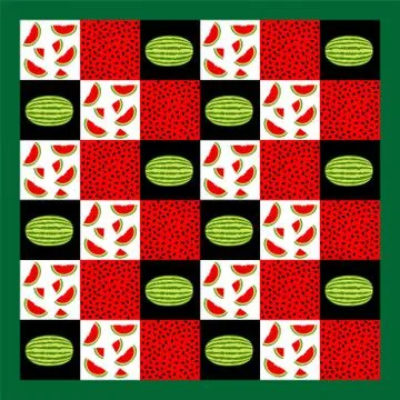 Watermelon patterned patchwork quilt,watermelon seamless pattern Stock Illustration
