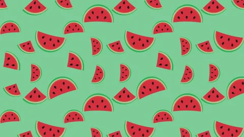 Watermelon pieces rotating on bright green background. Stock Footage