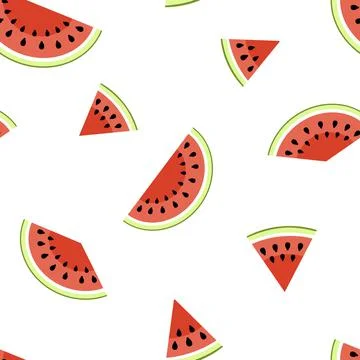 Watermelon pieces seamless pattern. Cut watermelon, piece, bit. Flat, vector Stock Illustration