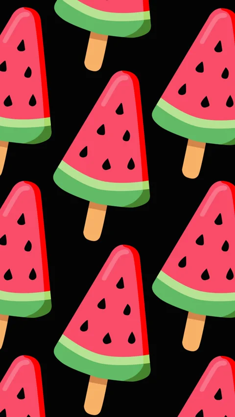 Watermelon Popsicle Pattern Background on Black Vertical Summer Dessert Anim Stock Footage 340045232