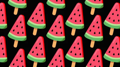 Watermelon Popsicle Pattern on Black Background Stock Footage 339981626