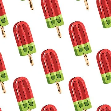 Watermelon Popsicle Seamless Pattern in Flat Design. Summer Backgrounds for.. Stock Illustration