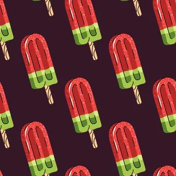 Watermelon Popsicle Seamless Pattern in Flat Design. Summer Backgrounds for.. Stock Illustration