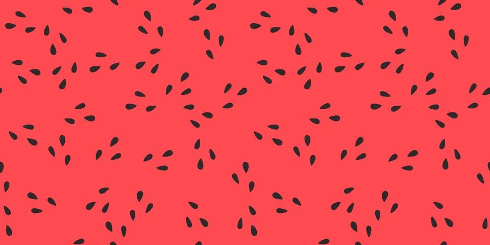 Watermelon pulp pattern with black scattered seeds. Seamless print of red inside Stock Illustration