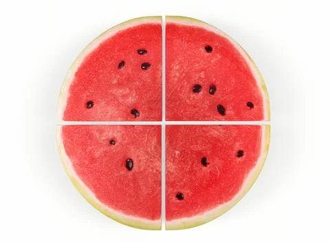 Watermelon quarters on a white background 3d-rendering Stockillustratie