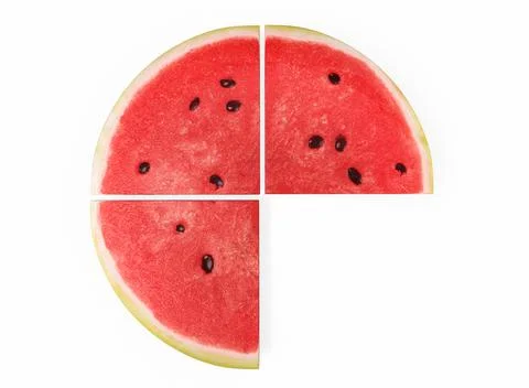 Watermelon quarters on a white background 3d-rendering Illustrazione stock