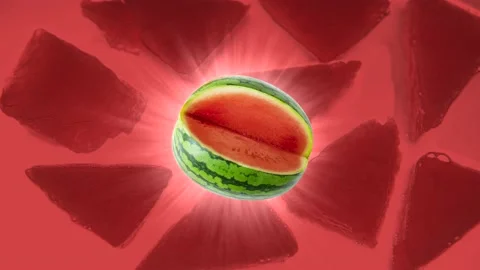 Watermelon on a red background. Rays of light. Stock Footage 217995040