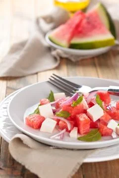 Watermelon salad with mint. Stock Photos