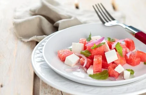 Watermelon salad with mint. Stock Photos