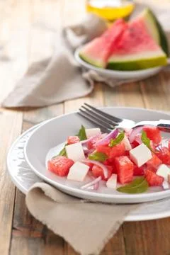 Watermelon salad with mint. Stock Photos