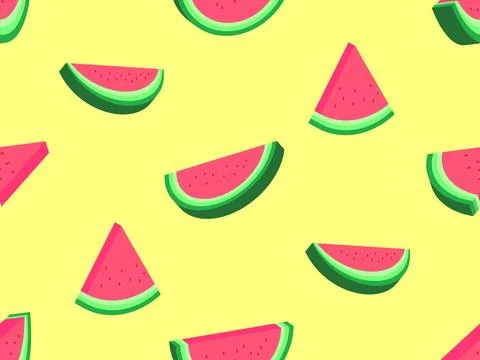 Watermelon seamless pattern in 3d style. Isometric slices of watermelon wit.. Stock Illustration