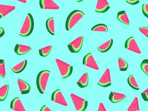 Watermelon seamless pattern in 3d style. Isometric slices of watermelon wit.. Stock Illustration