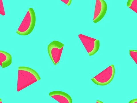 Watermelon seamless pattern in 3d style. Isometric slices of watermelon wit.. Stock Illustration