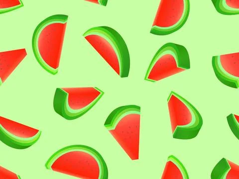 Watermelon seamless pattern in 3d style. Isometric watermelon slices with g.. Illustrazione stock