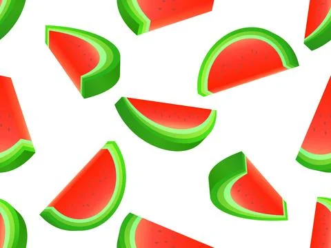 Watermelon seamless pattern in 3d style. Isometric watermelon slices with g.. Stock Illustration
