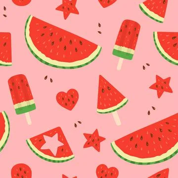 Watermelon seamless pattern and flat design vector Stock Illustration