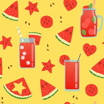Watermelon seamless pattern and flat design vector Stock Illustration