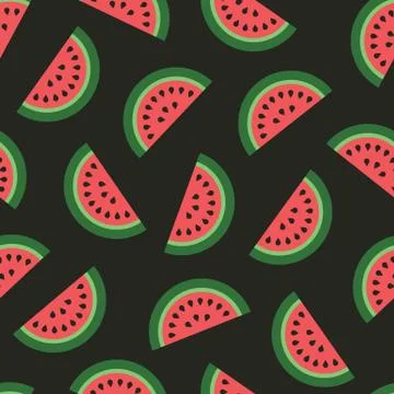 Watermelon Seamless Pattern on black background.Vector Illustration Illustrazione stock
