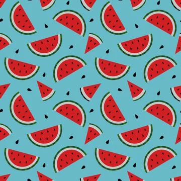 Watermelon - Seamless Pattern (Blue Background) Stock Illustration