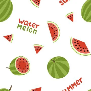 Watermelon seamless pattern. Cut watermelon, piece, bit, round. Flat, vector Illustrazione stock