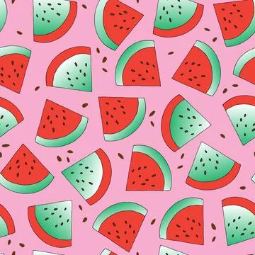 Watermelon seamless pattern design on pink background Stock Illustration