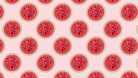 Watermelon seamless pattern, fresh fruit slice stop motion animation on pink 動画素材 337390984
