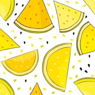Watermelon seamless pattern. Fresh pattern with yellow melon. Stock Illustration